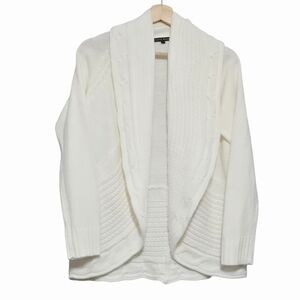Carol Rose Ivory Shawl Collar Cardigan Sweater S Open Front Knit Size Large